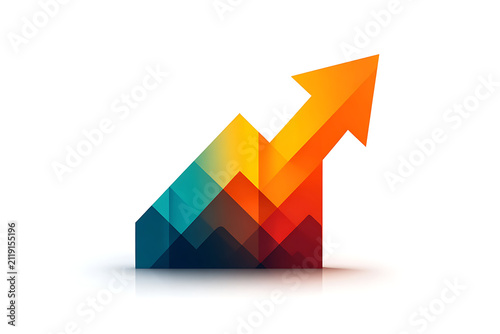 Stylized upward trend graph, vibrant orange and teal colors, modern geometric design for business growth and analytics