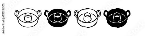 Cuadro en lienzo Bundt cake pan icon set in line art, solid, and sketchy styles