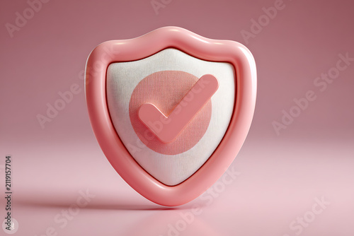 Stylish pink shield icon with check mark, modern design, digital security symbol, perfect for web applications and branding