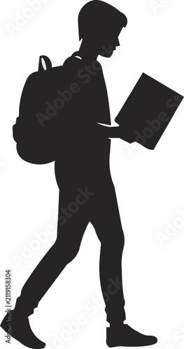 student carrying backpack and holding book Silhouette