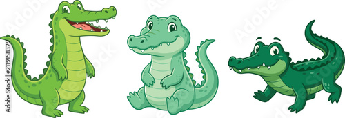 Canvastavla Cute Crocodile Characters Vector Illustration Set Featuring Standing Alligator S