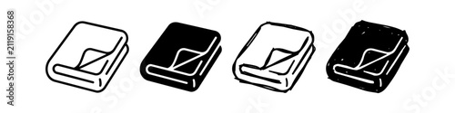 Quadro su tela Set of four folded blanket or towel icons in outline, solid, and hand-drawn doodle styles