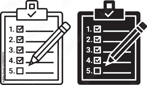 Canvastavla Art & Illustration, A crisp line art vector of a clipboard containing a numbered list alongside a pencil, representing careful organization