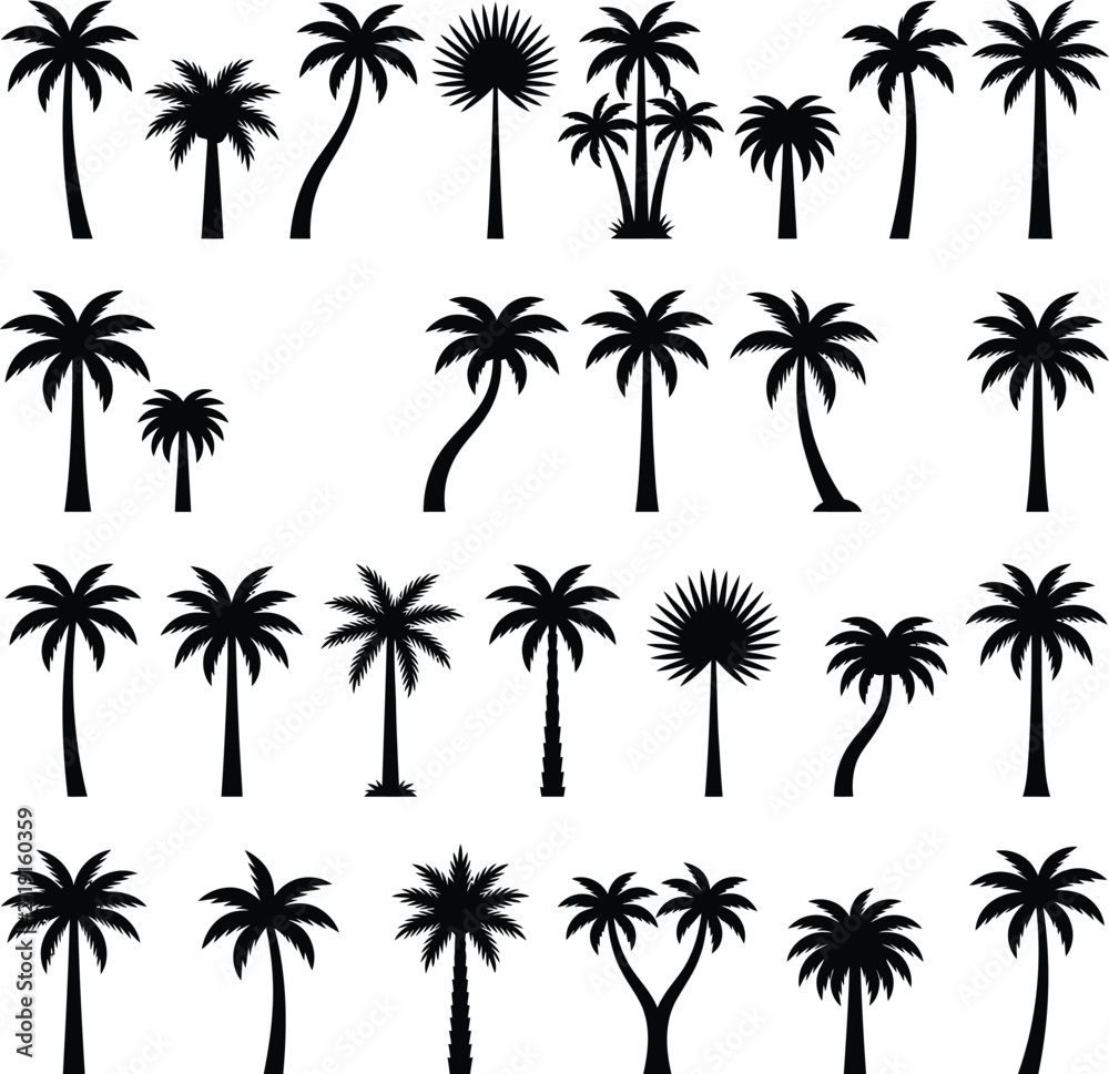 Fototapeta premium Black and white palm leaf pattern on white background, seamless