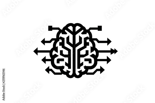 Creative brain illustration with directional arrows, abstract design for technology and innovation themes, perfect for web and graphic design