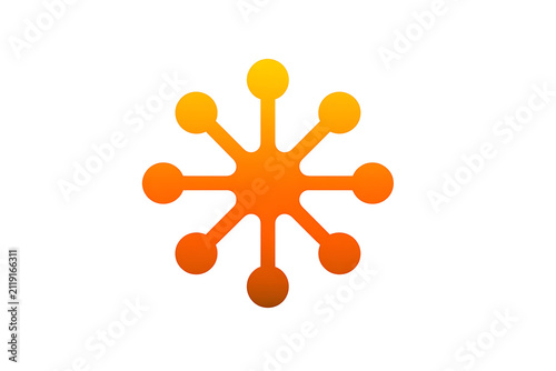 Modern abstract orange icon, geometric design with radial symmetry, vibrant color scheme for digital projects