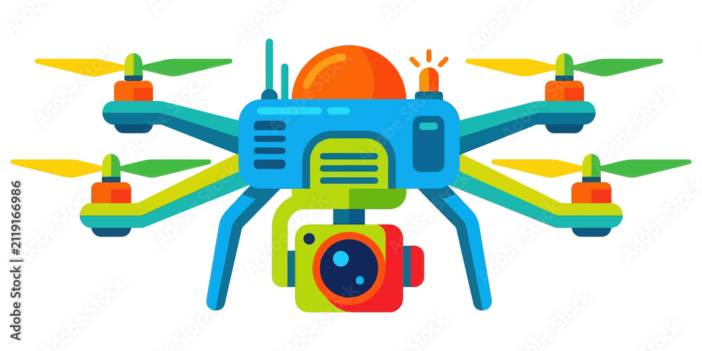 Naklejka premium modern colorful drone quadcopter with camera isolated on transparent background