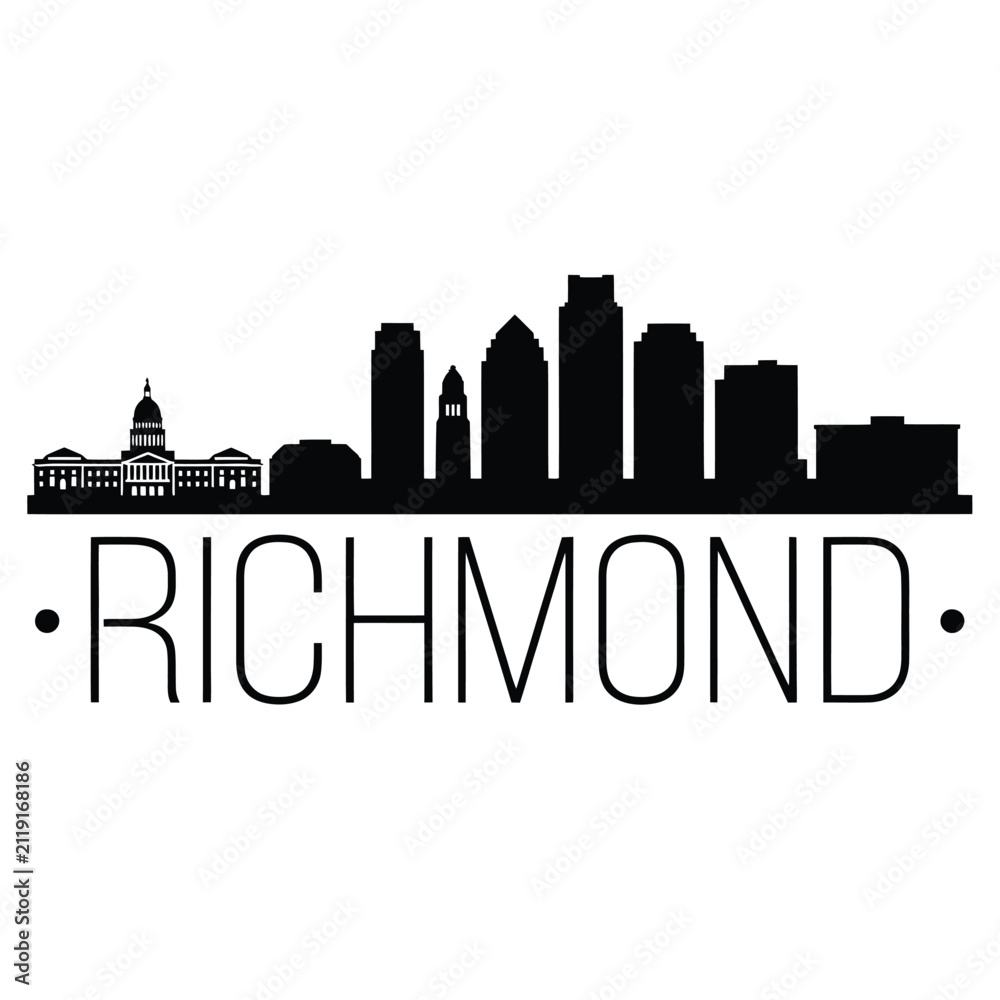 Fototapeta premium Richmond Skyline Silhouette With Text On White Background