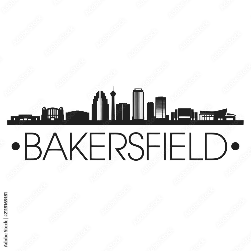 Obraz premium Bakersfield Skyline Silhouette Against White Background architecture