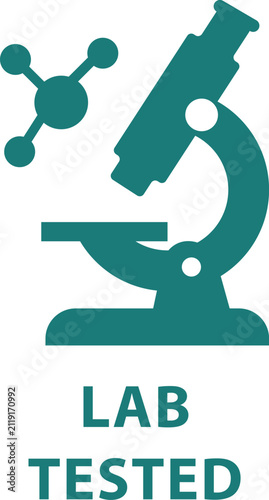 Microscope and molecule vector icon with lab tested text on a white background science biology research laboratory testing