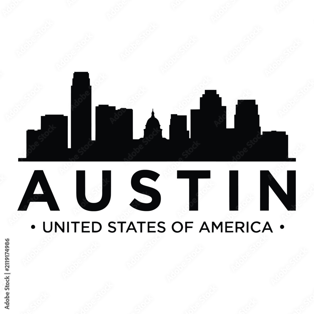 Fototapeta premium Austin city skyline silhouette against a white background