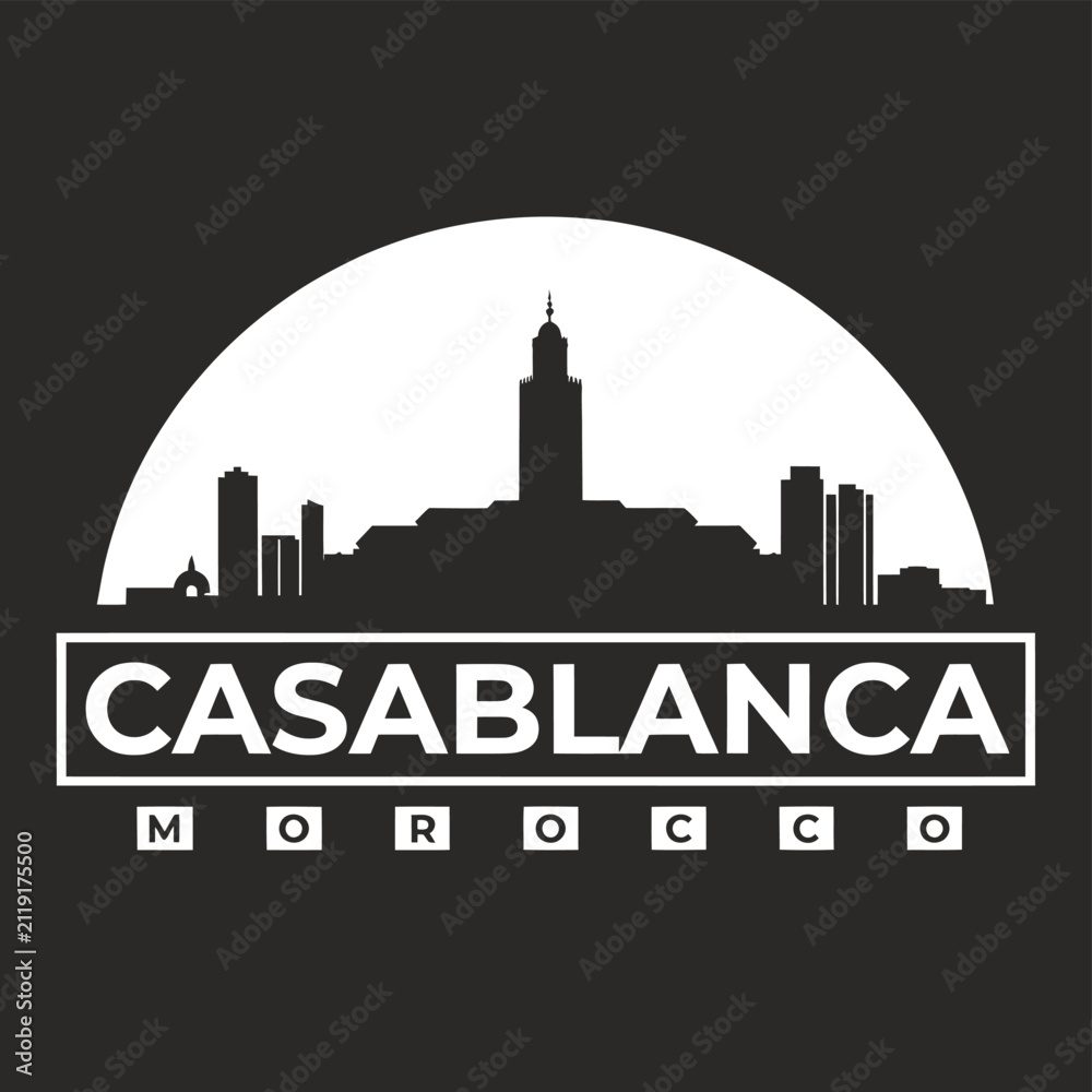 Fototapeta premium Casablanca skyline silhouette against a circular white background