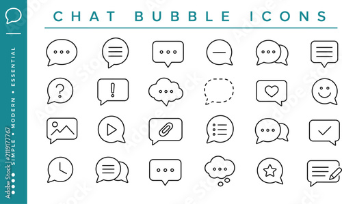 Chat bubble icons set. Modern line art speech balloons for messaging and communication UI.
