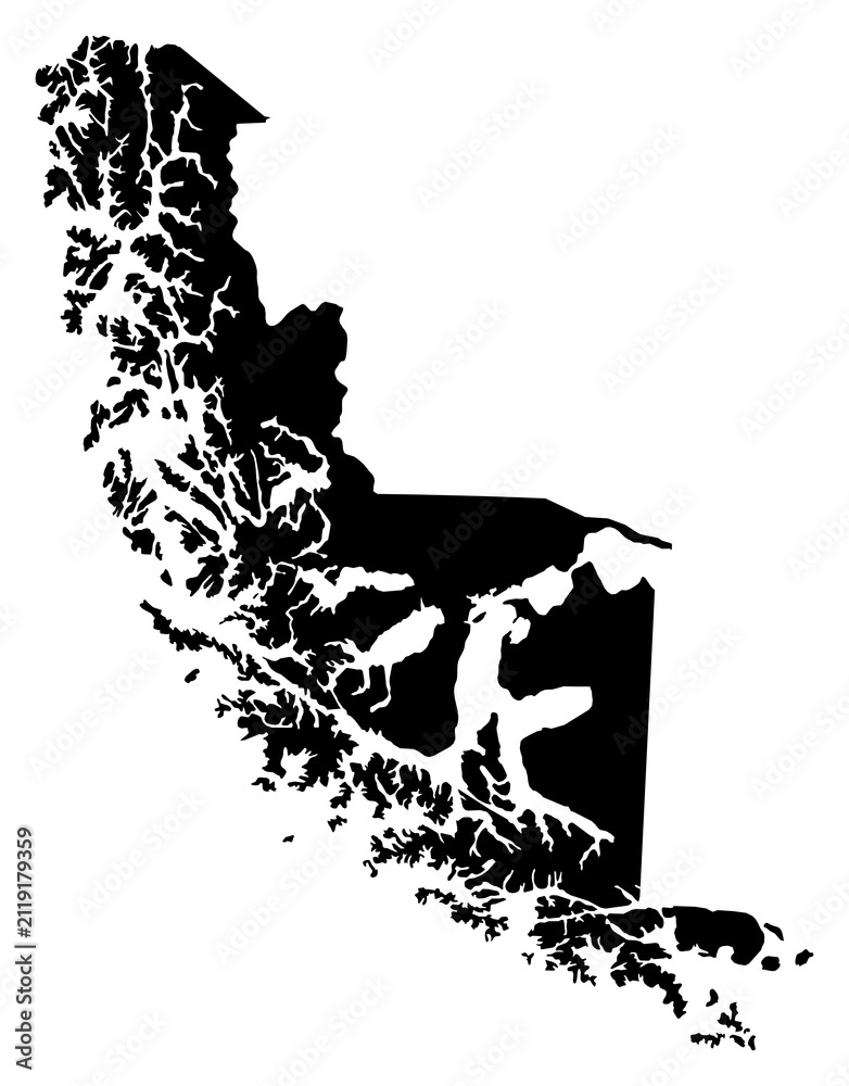 Fototapeta premium A contour map of Magallanes Region. Chilean region silhouette