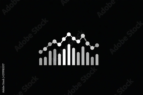 Stylized data visualization graphic, sleek black background, modern analytics design, ideal for business presentations or reports