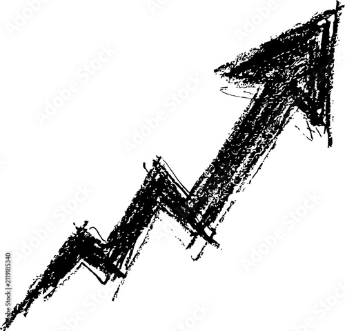 Black charcoal pencil sketch of a jagged arrow pointing upwards