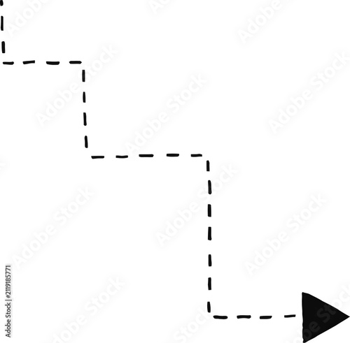 Black dashed line step pattern with an arrow pointing forward