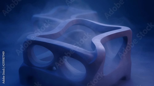 Minimalist abstract geometric sculpture in soft blue ambient light digital art design concept render