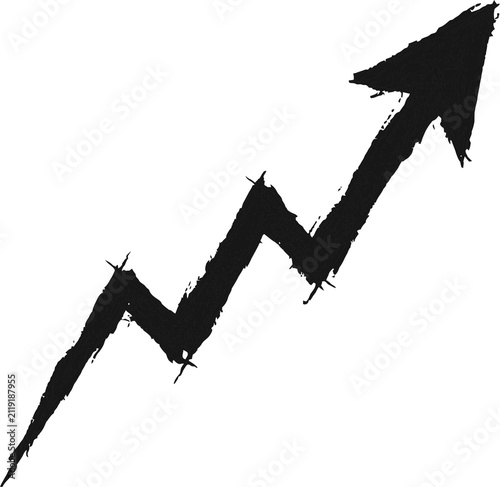 Black hand drawn scribble arrow pointing up indicating growth and progress