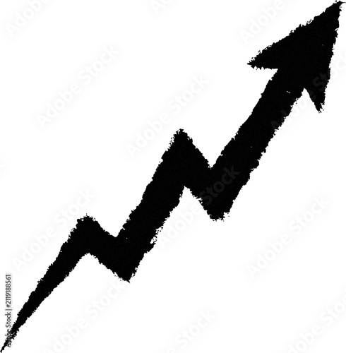 Black hand drawn zigzag arrow pointing up showing growth or progress