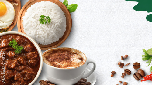 illustration of a modern lunch set featuring a starter and main dish arranged neatly on a white background. The composition highlights mix and match meal options, customizable proteins, and 