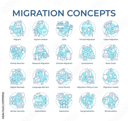 Konstfotografi Migration soft blue concept icons