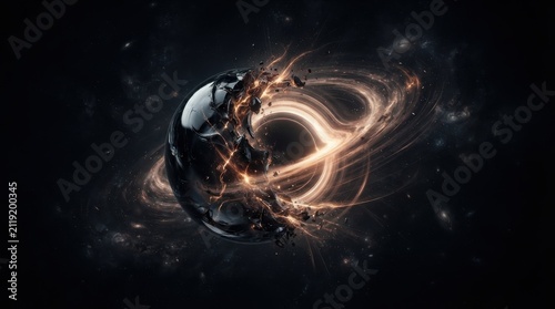 Collapsing planet being consumed by a black hole