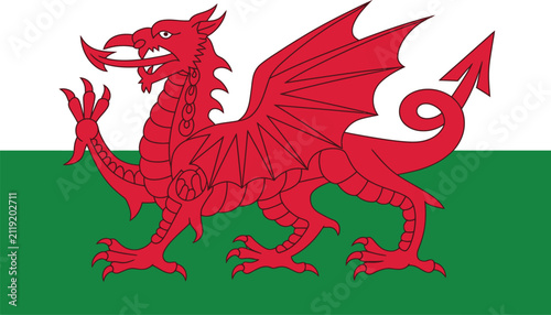Canvas Print Red welsh dragon symbol on green and white vector illustration