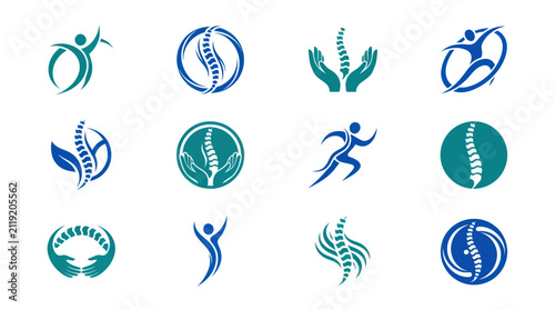 Chiropractic and spine health logo icon collection.