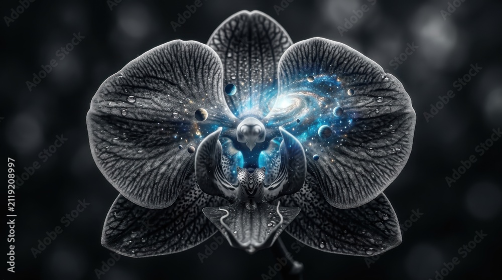 Fototapeta premium Cosmic Orchid Flower with Galaxy Center