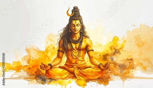 Peaceful Shiva illustration with golden spiritual tones.