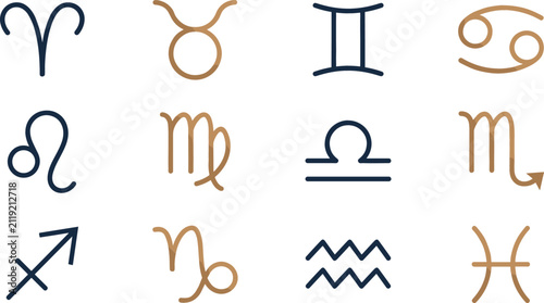 Bild auf Leinwand Zodiac Sign Vector Icon Set with 12 Astrology Symbols Including Aries, Taurus, G