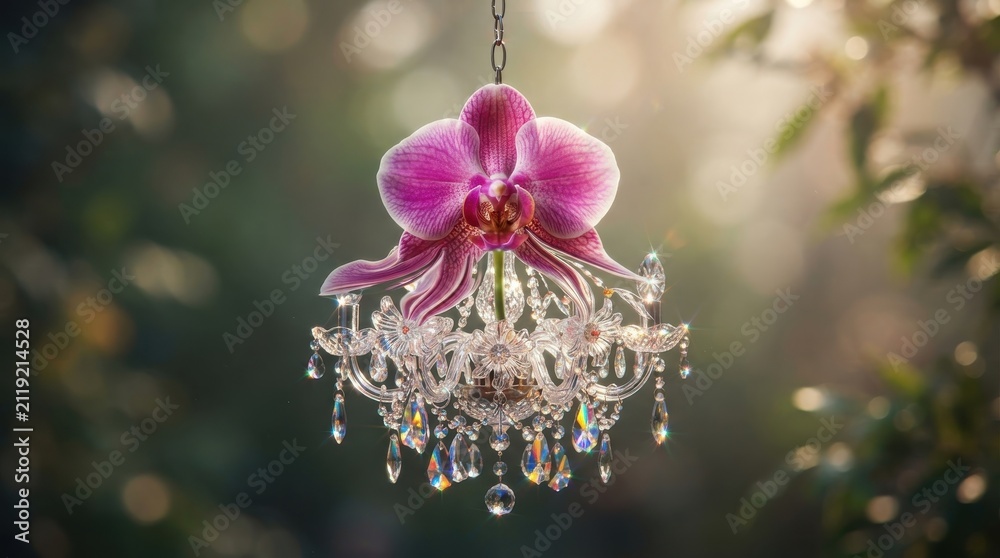 Obraz premium Crystal chandelier with purple orchid flower