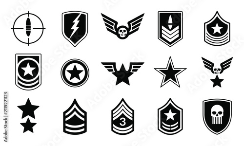 Military army tactical ranks insignia badges vector symbols collection