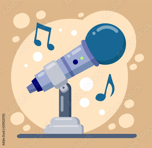 Studio microphone on stand for podcast and recording illustration