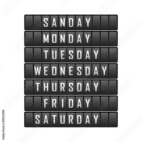 set of names of days of the week on the cells of the mechanical tableau