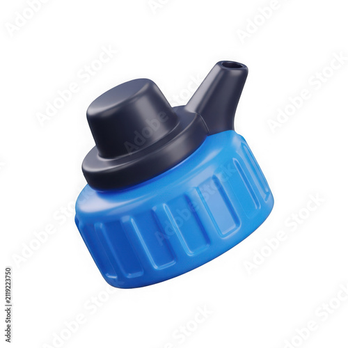 3d rendered close-up view of a blue plastic bottle cap with a black spout