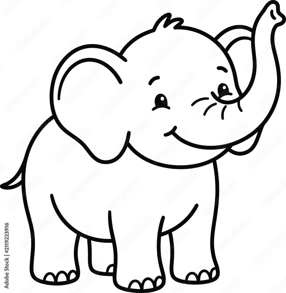 Fototapeta premium Cute baby elephant line art vector illustration