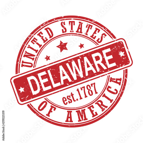 Delaware. Stamp with the name of the country and state. Imprint for the design of tourist albums or brochures. Sticker or badge for a gift certificate or a commemorative diploma