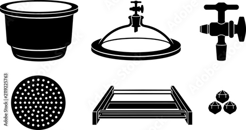 Bild auf Leinwand Vector Illustration Set of Industrial Melting Crucible and Foundry Equipment Com