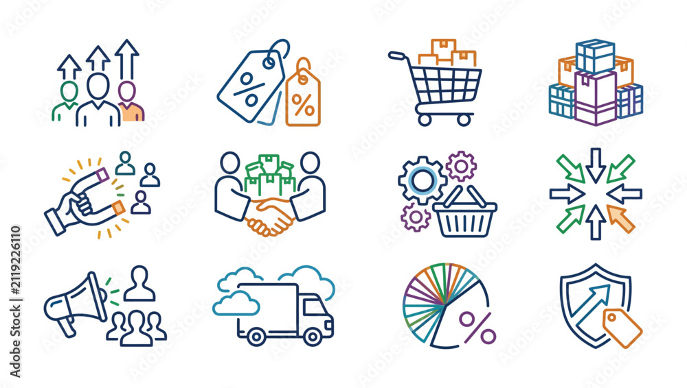 Fototapeta premium Set of business and marketing hand drawn icons.