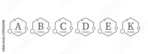 A set of icons with vitamin names. A collection for websites, apps, and related materials