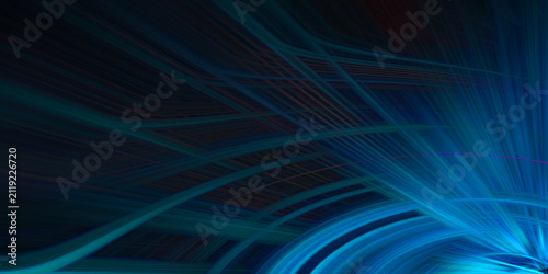 Картината върху платно Abstract background featuring vibrant glowing blue lines sweeping across dark backdrop