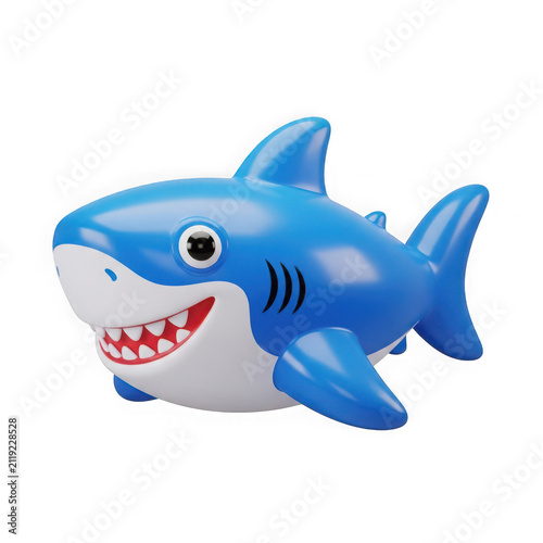 3d rendered cartoon shark inflatable toy with sharp teeth and vibrant colors