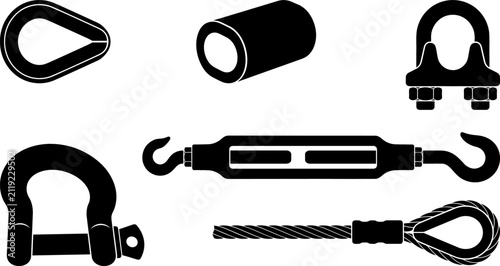 Quadro su tela Wire Rope Rigging Hardware Vector Icon Set with Turnbuckle Shackle Wire Clamp Th