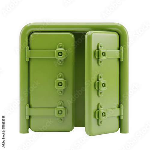 3d rendered image of a green vintage refrigerator with open door