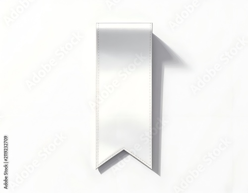 Blank White Ribbon Bookmark Banner with Stitched Edges and Drop Shadow