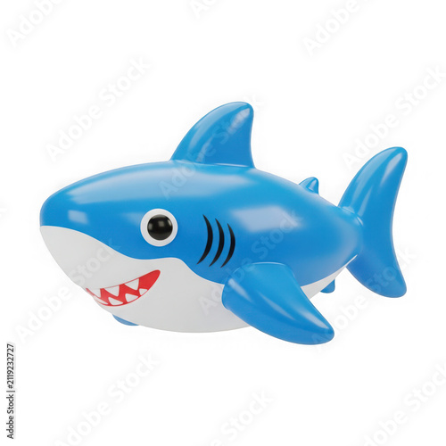 3d rendered inflatable shark toy with sharp teeth and vibrant blue color