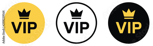 Fotografía VIP Badge icon set, crown symbols inside yellow and black circles, premium membe