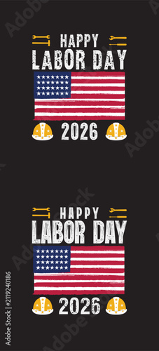 Vintage USA Labor Day 2026 Construction Worker Helmets Graphic